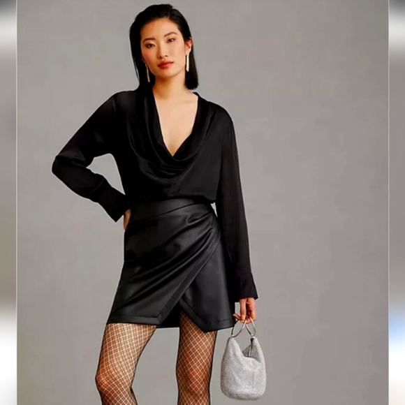 Anthropologie Maeve Plunge Faux Leather Dress Size 10 - Picture 1 of 10